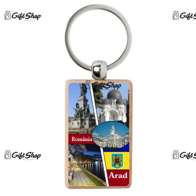 Arad romania, colaj, breloc din lemn, model 011